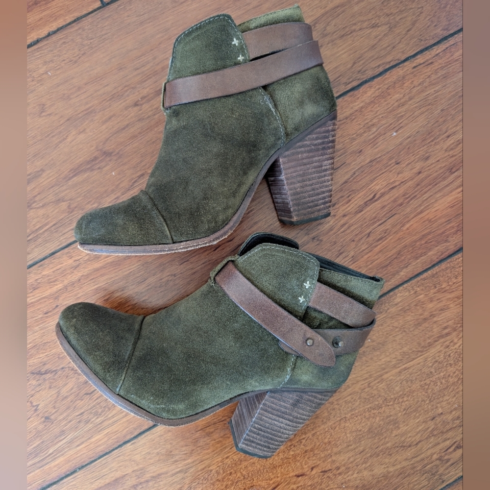 Rag & Bone Harrow Ankle Boots Olive Green Suede